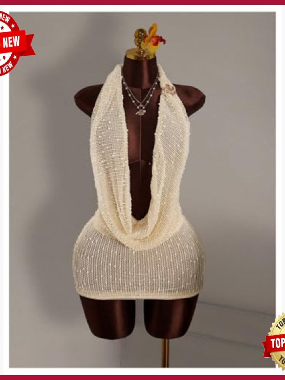 Mesh Halter Mini Dress Deep V Neck Backless Bodycon Party Club - Picture 5 of 5